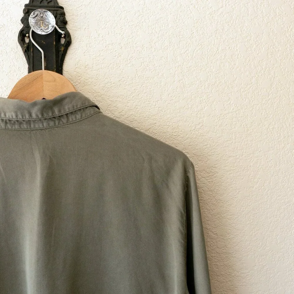 Social Standard Sanctuary M Olive 100% Tencel Roll Tab Button Shirt - Picture 9 of 12